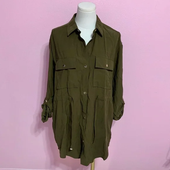 ZARA Army Green Longline Utility Jacket/Dress XS - Picture 2 of 16